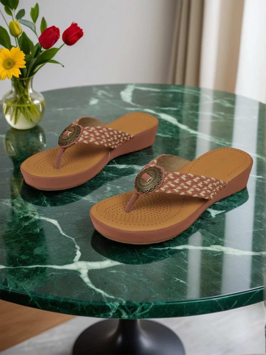 Ozuri Printed Comfort Sandals with Laser Cuts
