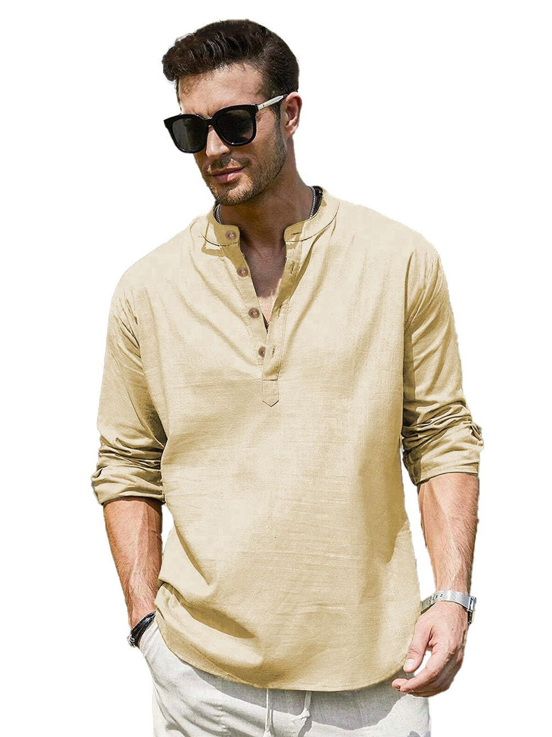 AMRIT TOP WEAR Men A-Line Mandarin Collar Solid Roll-Up Sleeves Kurta