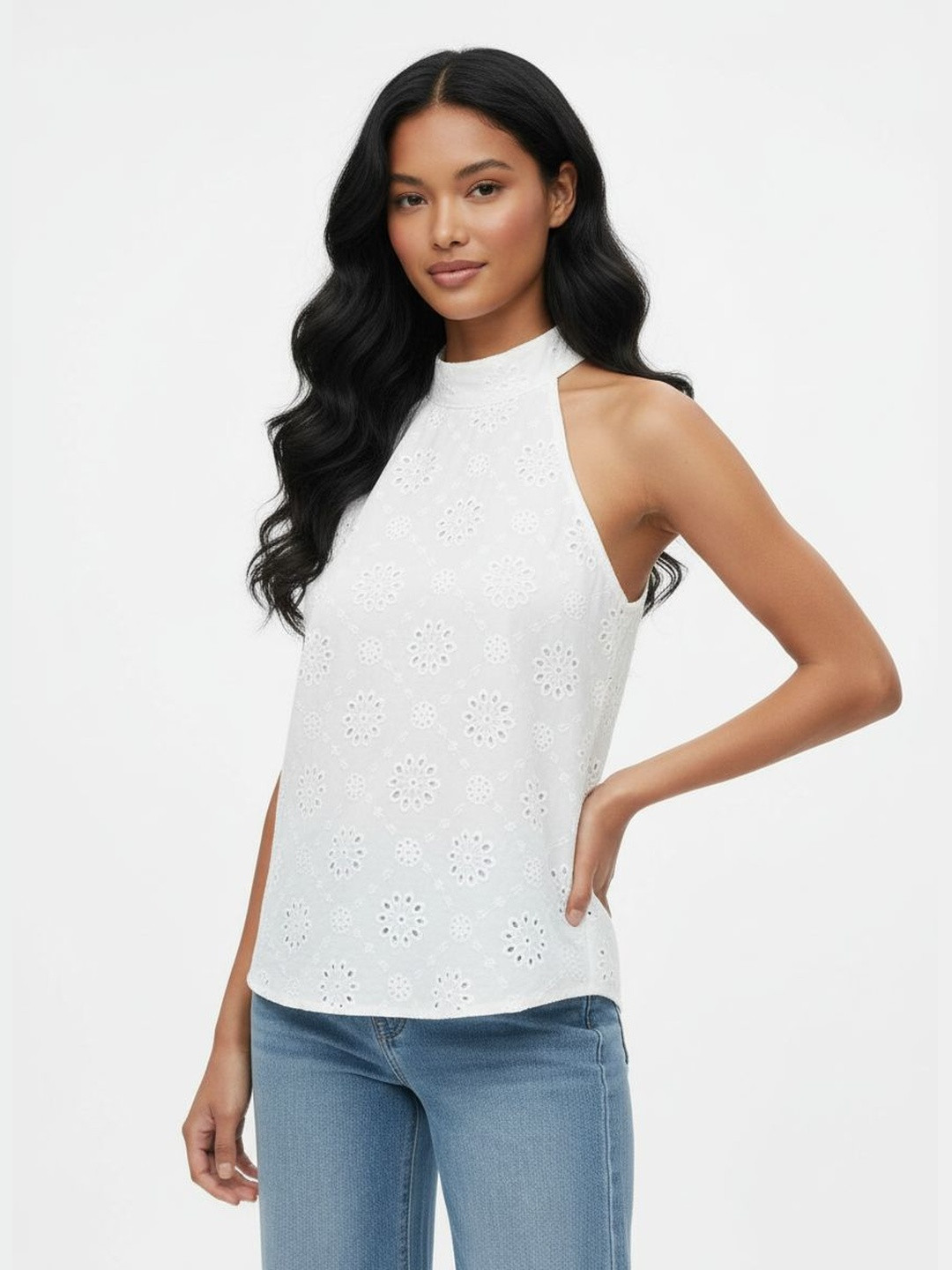 DressBerry Floral Halter Neck Lace Top