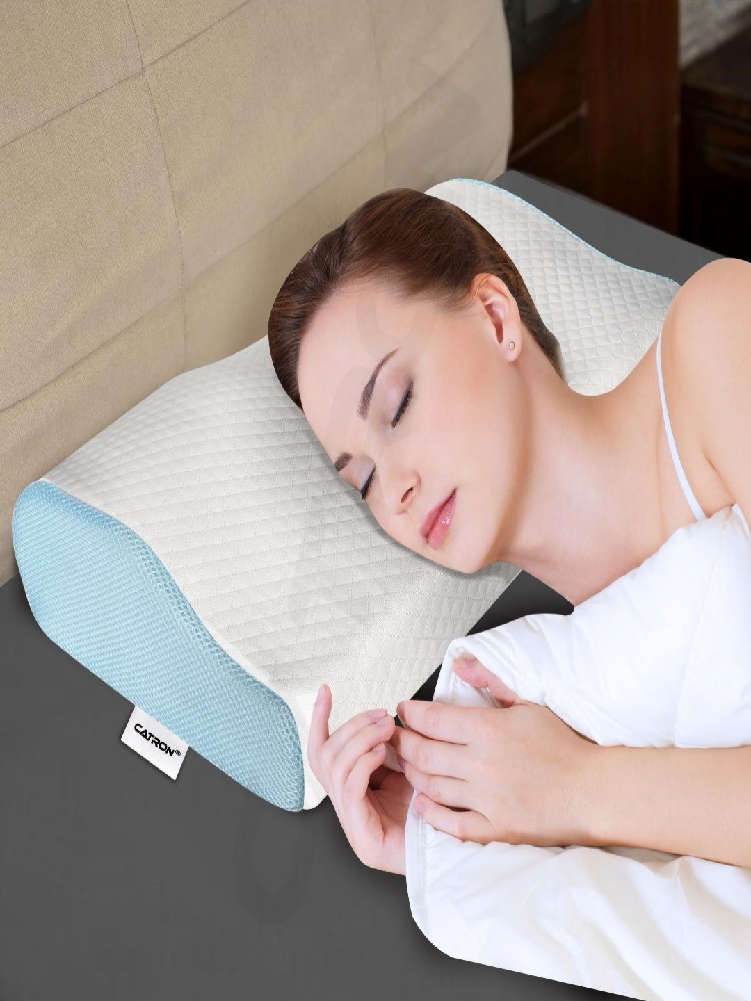 CATRON White And Blue Rectangular Sleep Pillow