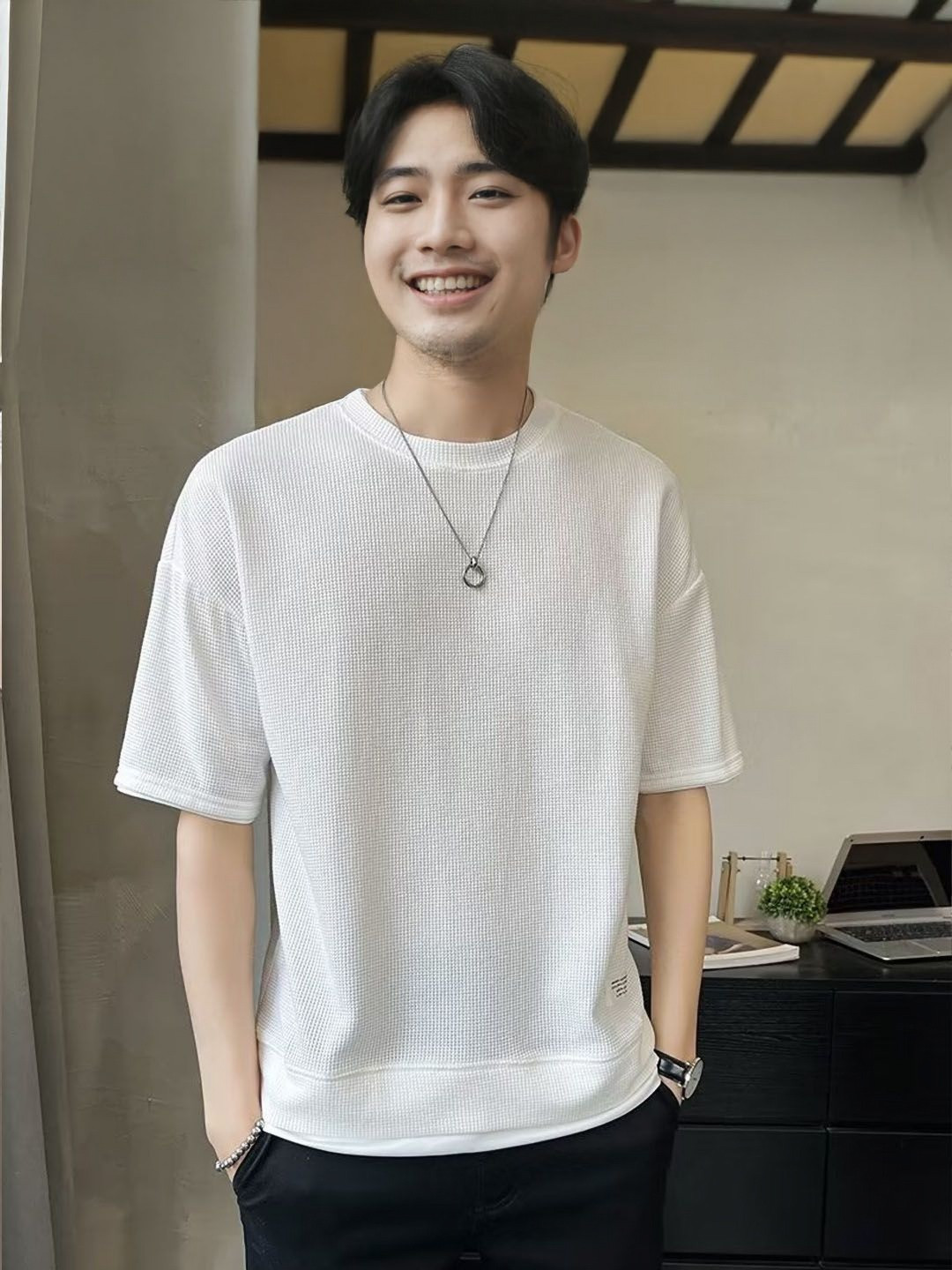 StyleCast Men Self Design Round Neck trendy T-shirt