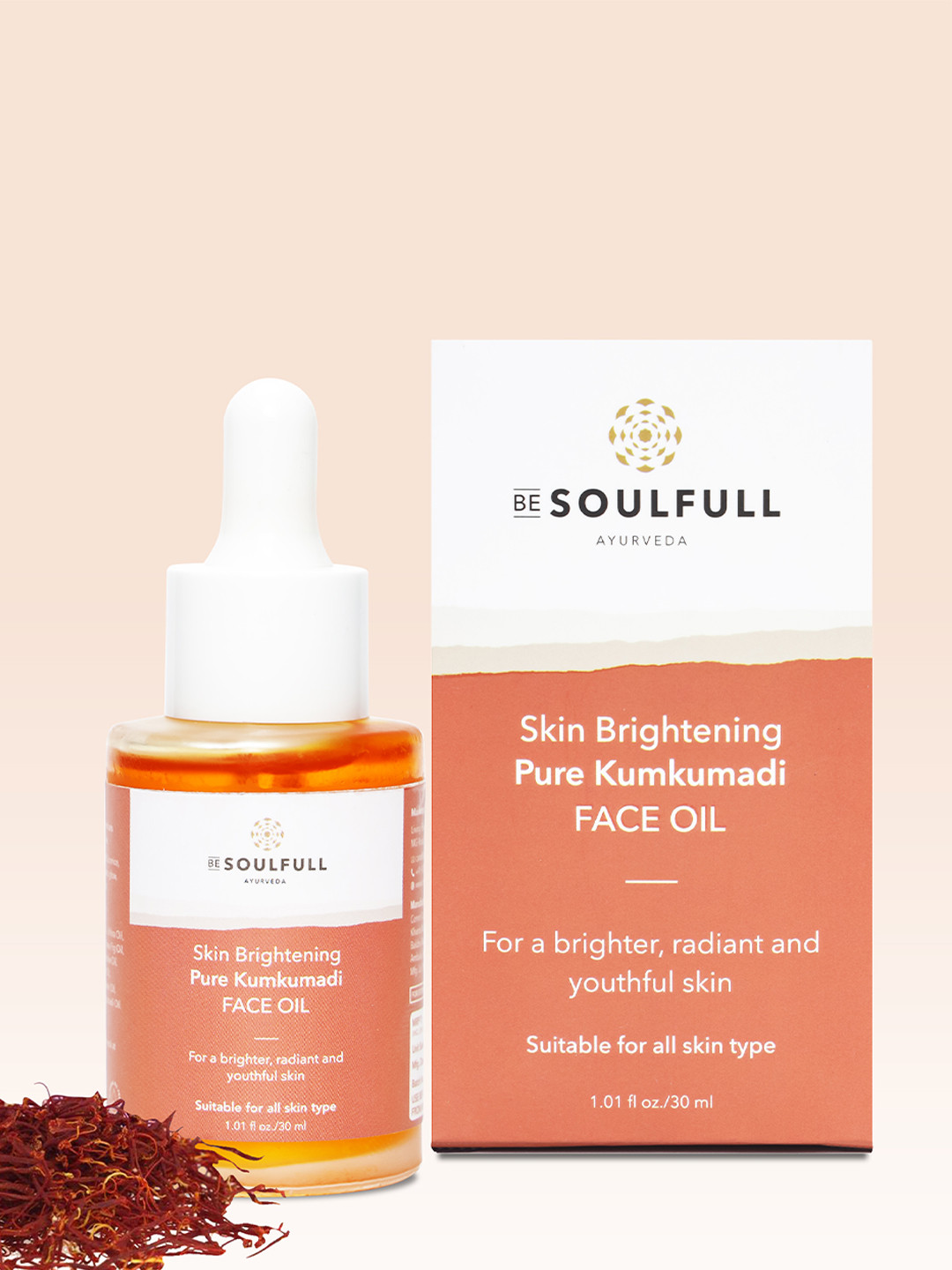 BE SOULFULL Skin Brightening Pure Kumkumadi Face Oil with Manjistha & Daruhaldi - 30 ml