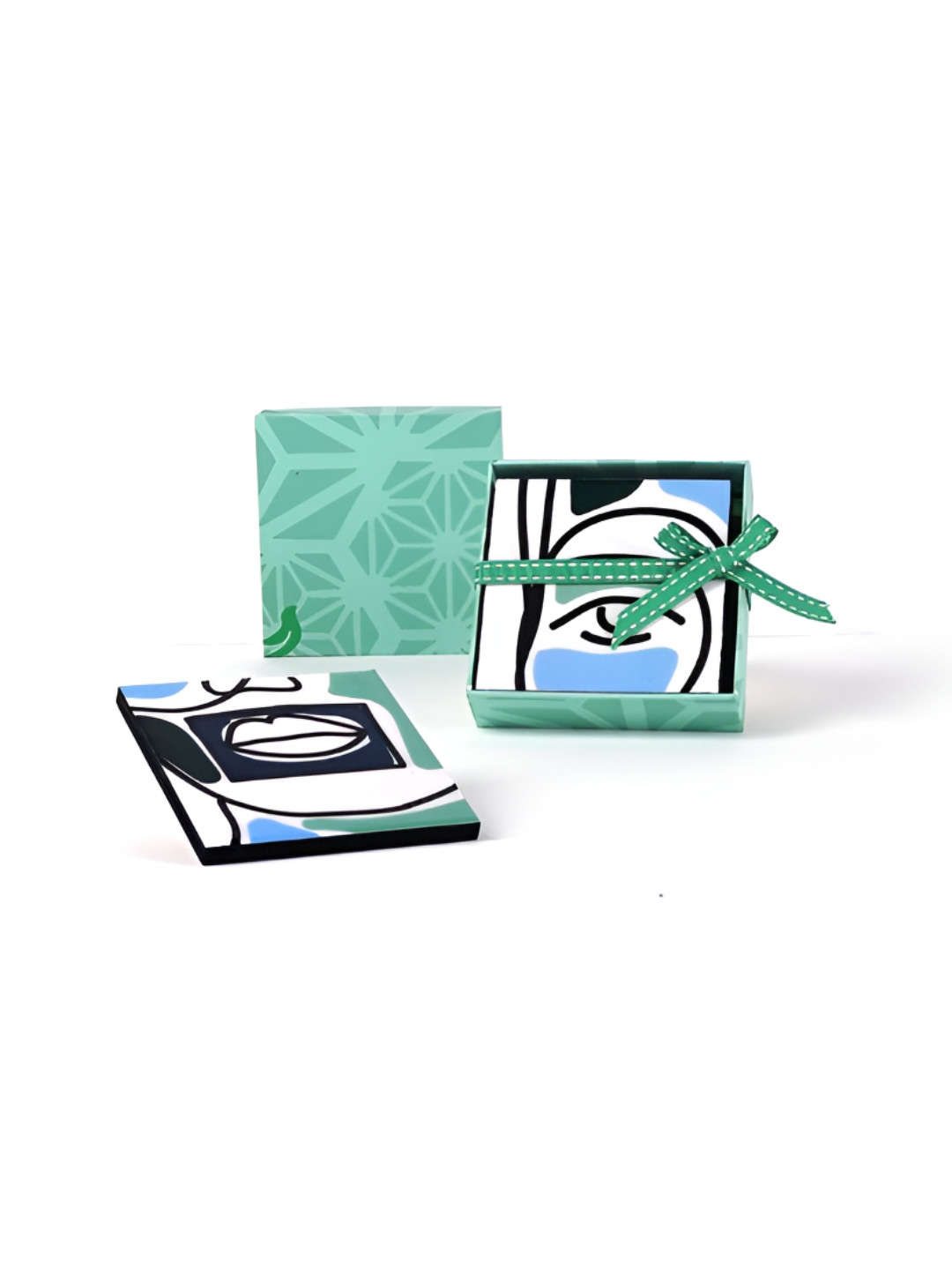 FREEDOM TREE Blue & White Faces Decal 4 Pieces Printed Square Wooden Coasters