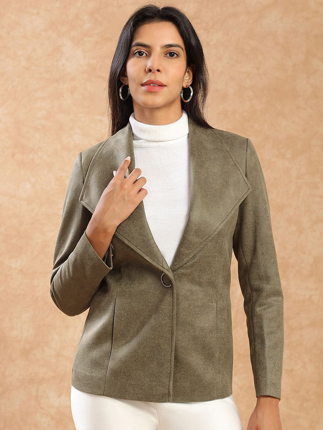 Globus Women Self Design Shawl Collar Long Sleeves Soft Functional Overcoat