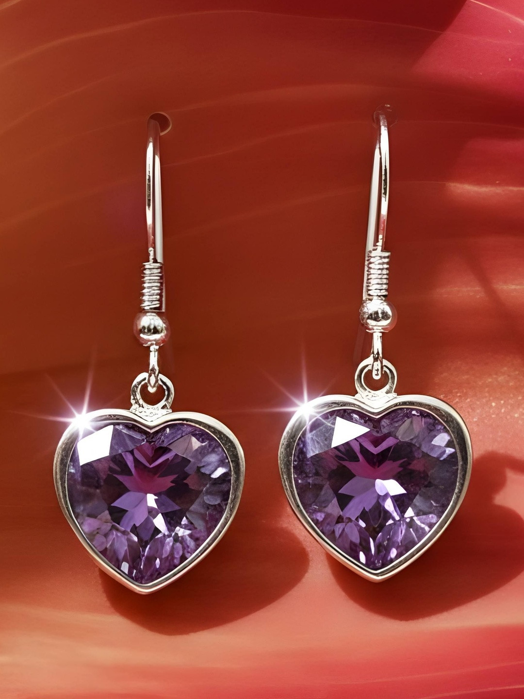 PARASMONI Women Sterling Silver Amethyst Hoop Earrings