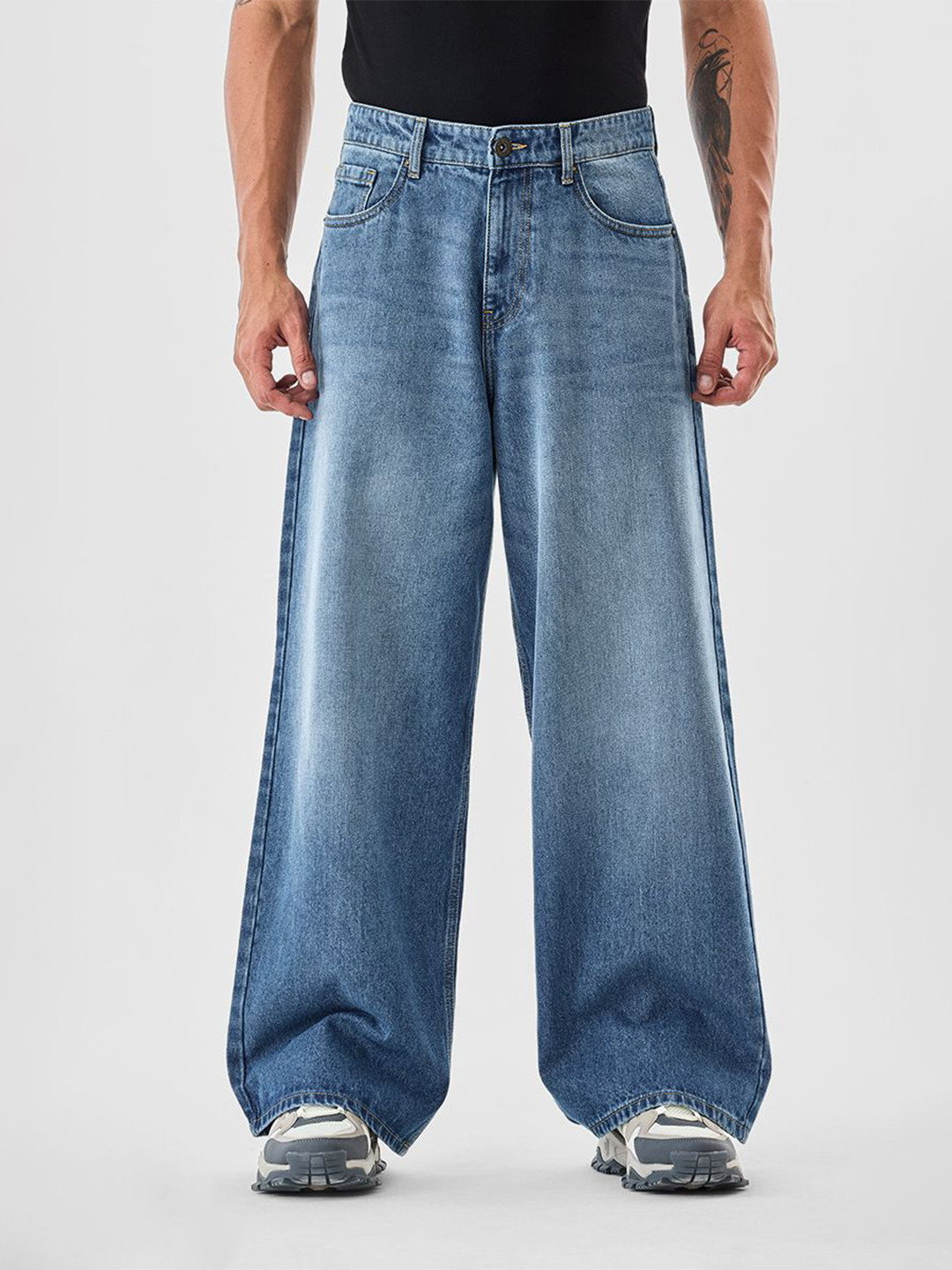 Snitch Men Mid Blue Mid-Rise Baggy Cotton Jeans