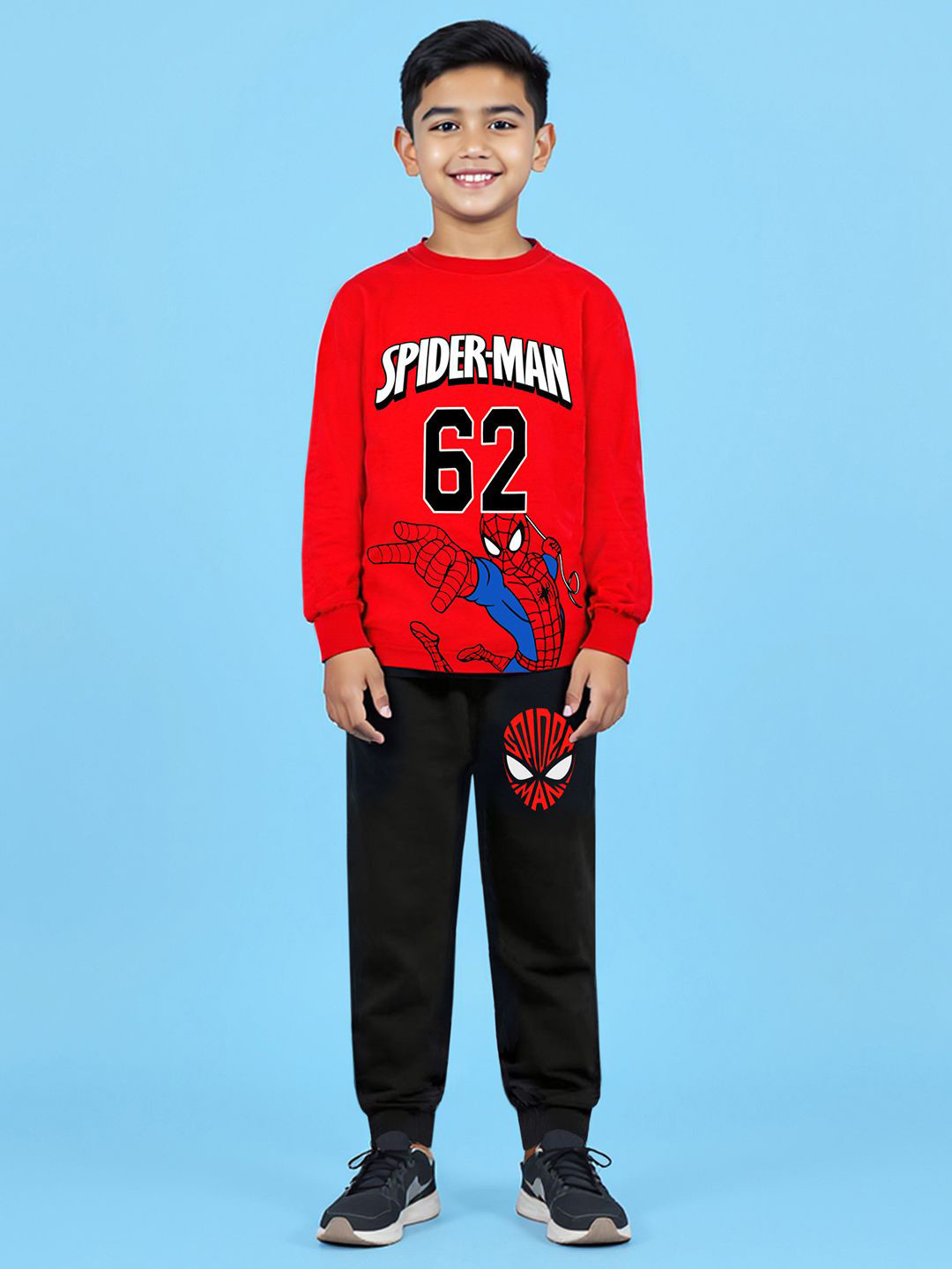 YK Marvel Boys Printed Round Neck T-shirt With Joggers