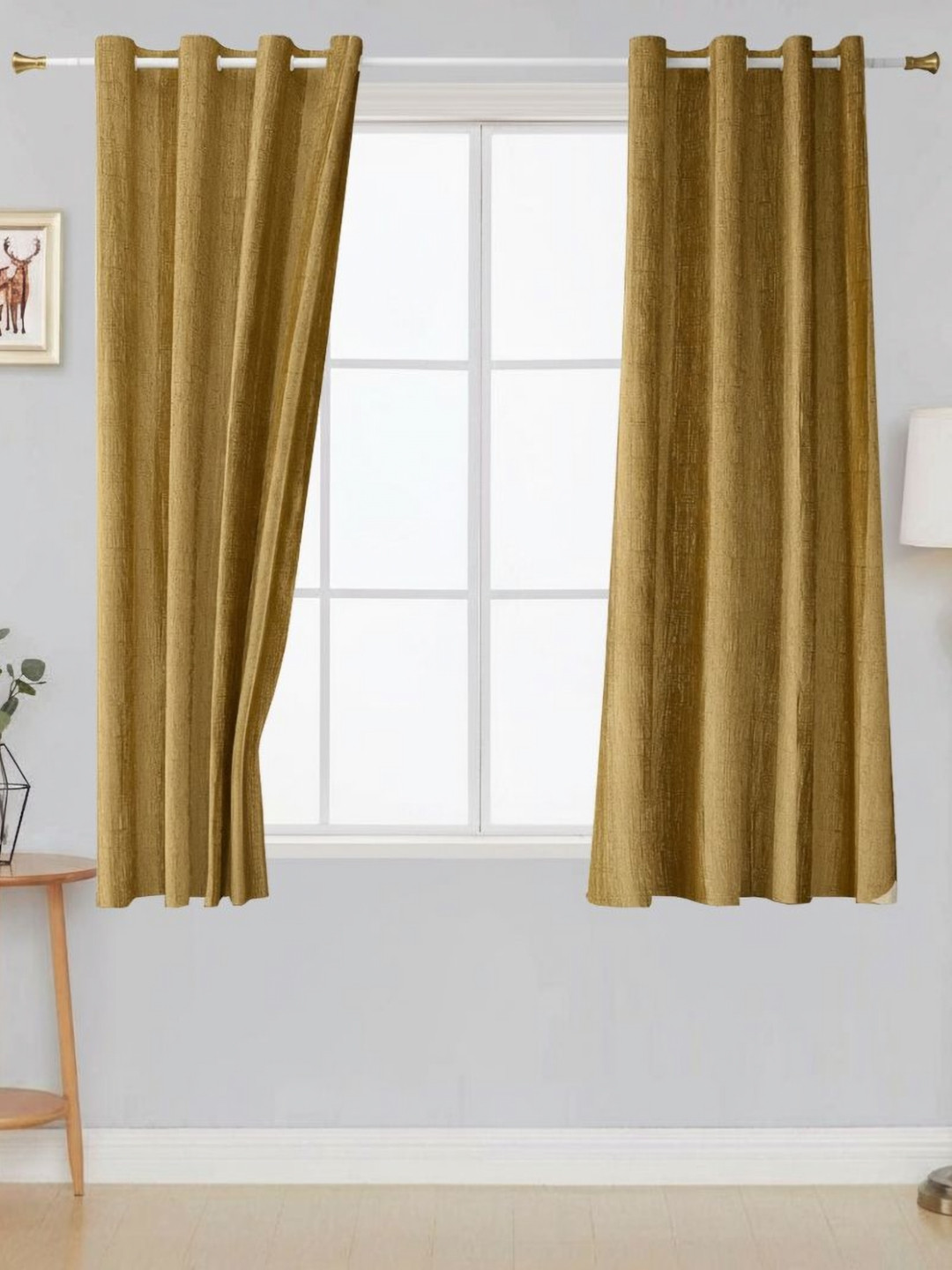 Aura Khaki 2 Pieces Room Darkening Window Curtains