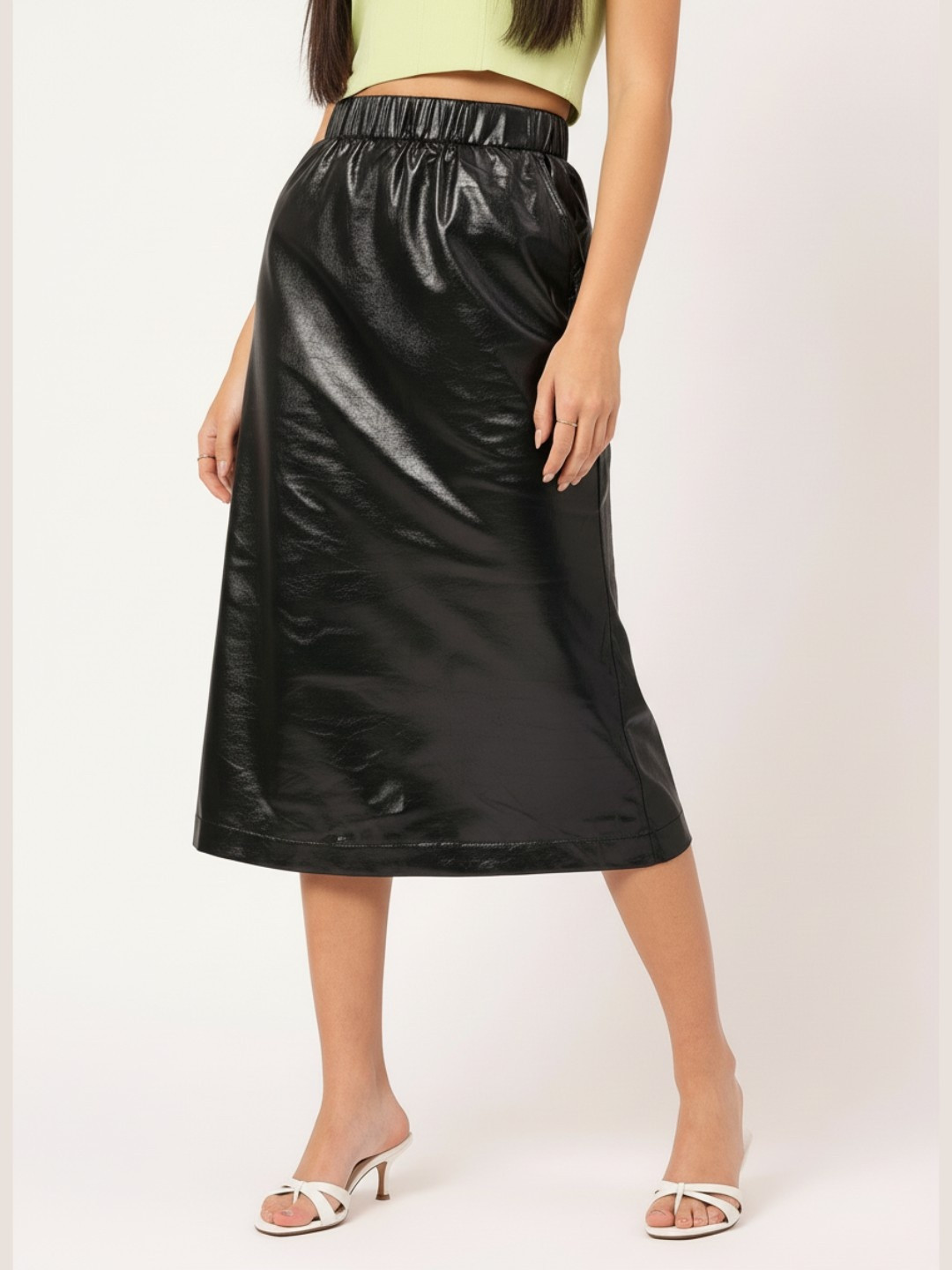DressBerry Formal Fusion Faux Leather Coating Midi Straight Skirt