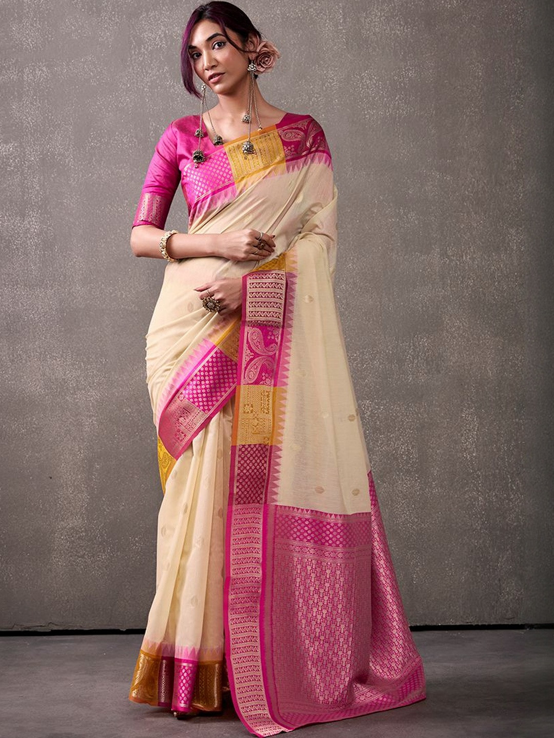 Kalista Ethnic Motif Woven Design Zari Saree with Rainbow Weaving