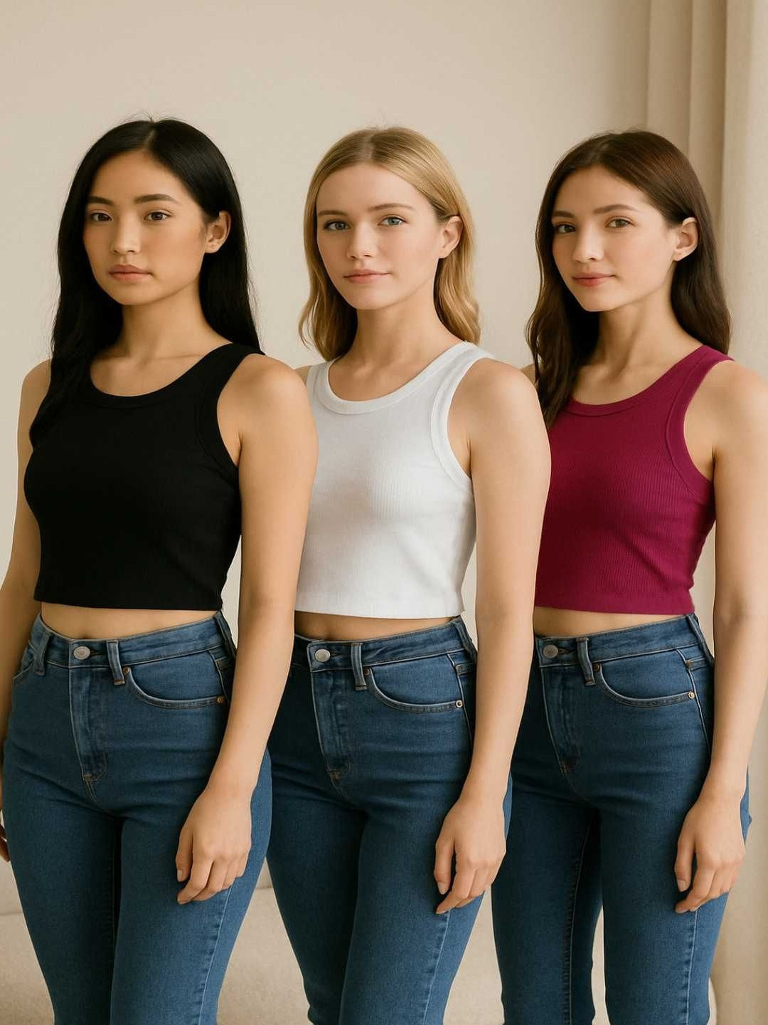 The Cloth Crow Women Ribbed Crop Tank Tops Pack of 3