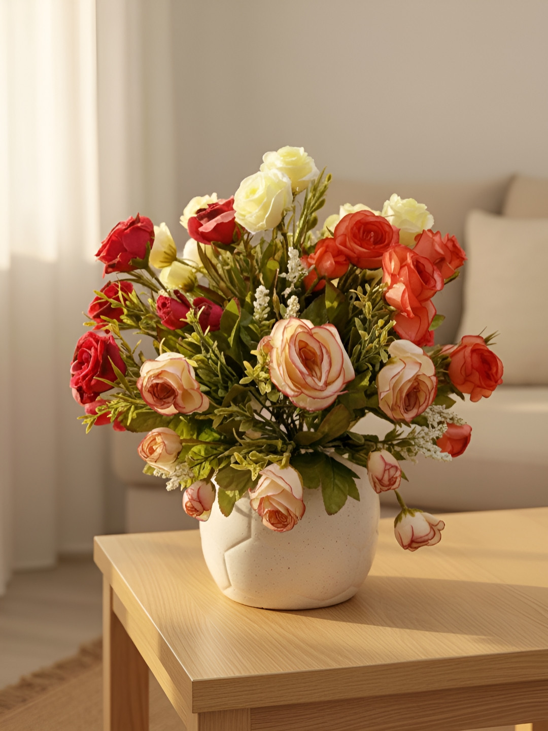 ARTSY Red & Peach 4 Pieces Rose Artificial Flower