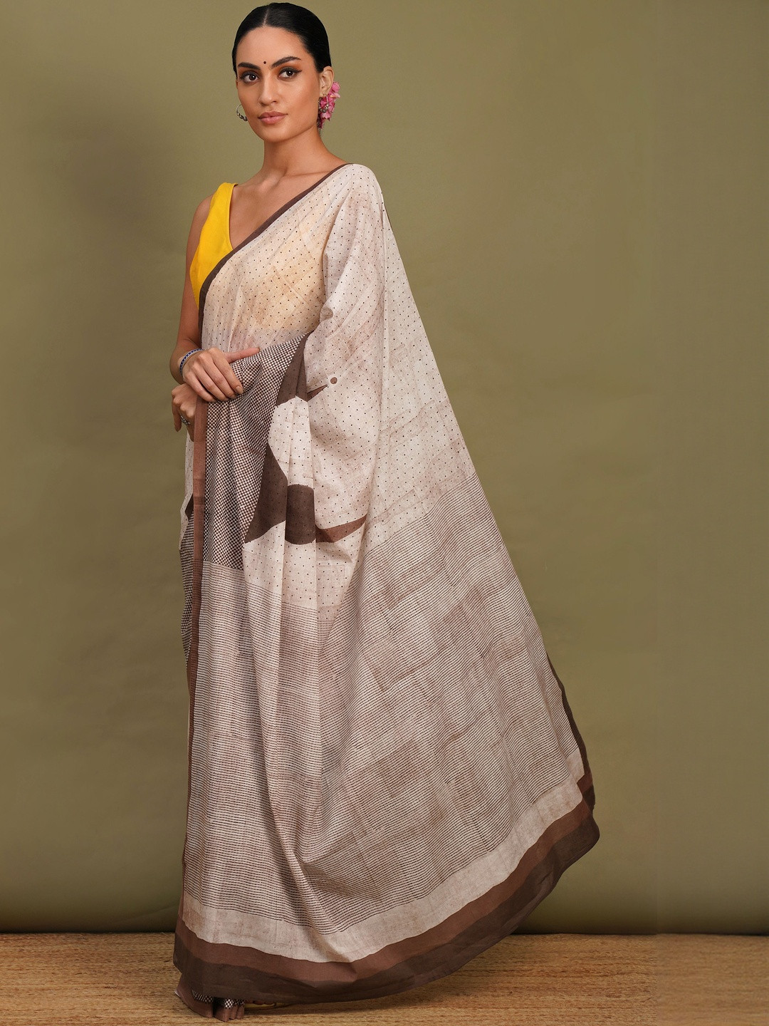 JAYPORE Block Print Pure Cotton Saree