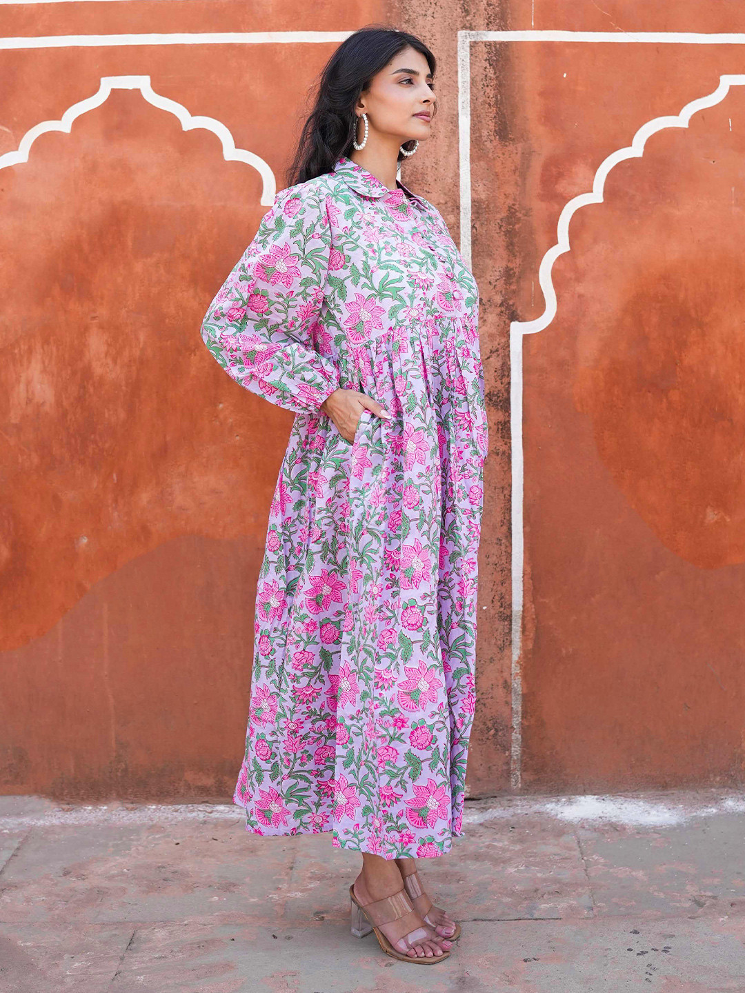 KraftTales Women Shirt Collar Floral Print A-Line Dress
