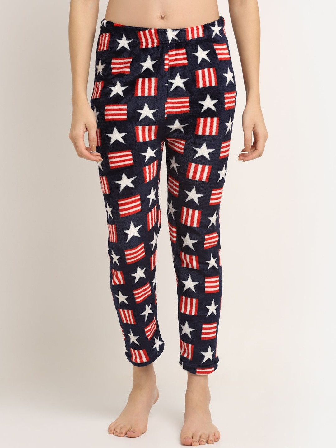 NEUDIS Women Fleece Navy Blue Printed Fleece Lounge Pant