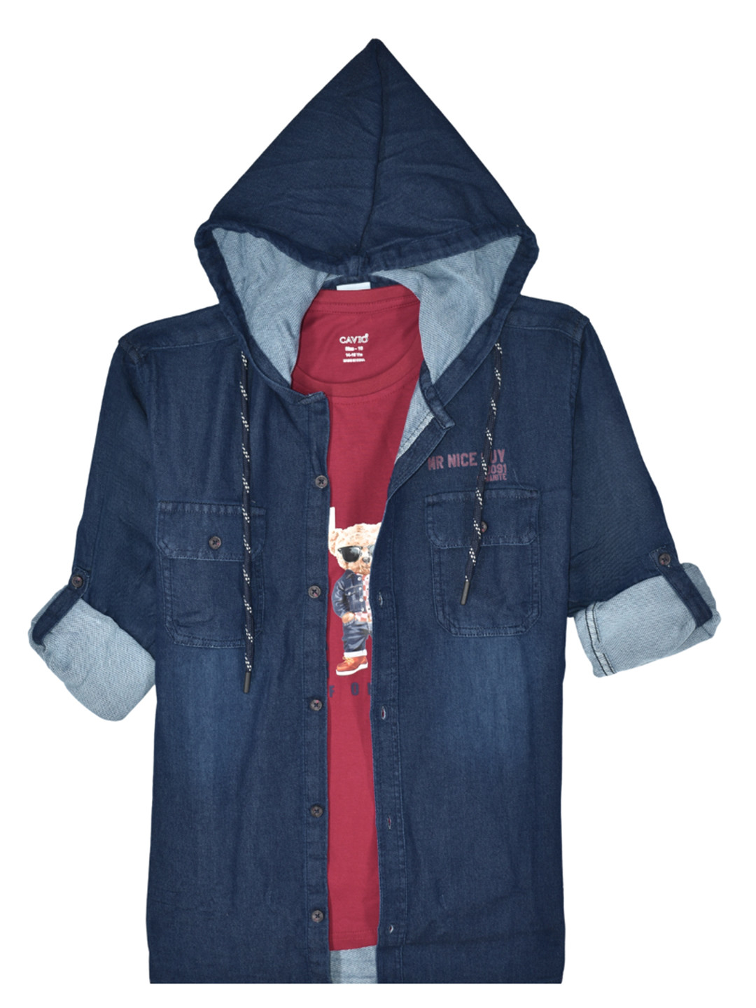 CAVIO Boys Hooded Chest Pocket Pure Cotton Casual Shirt & T-Shirt