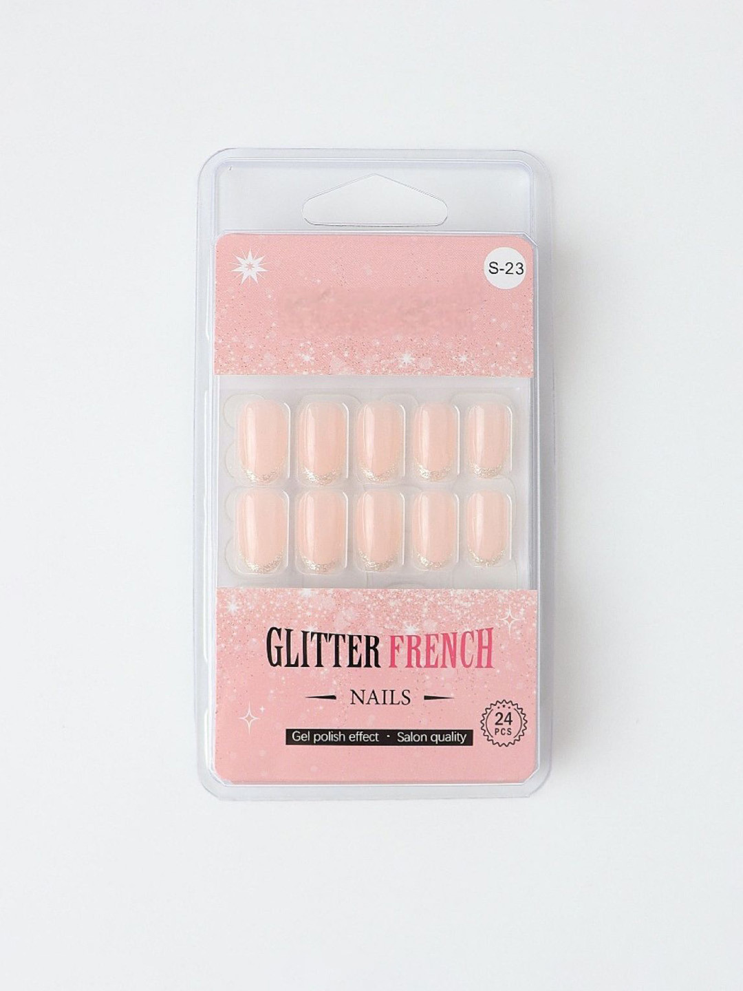 RANORE Set Of 24 Glitter French Press On Nails With Glue Tips & File - Shade S-23