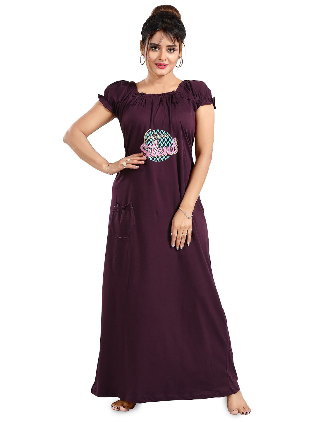 Lady Venom Women Graphic Printed Square Neck Maxi Nightdress