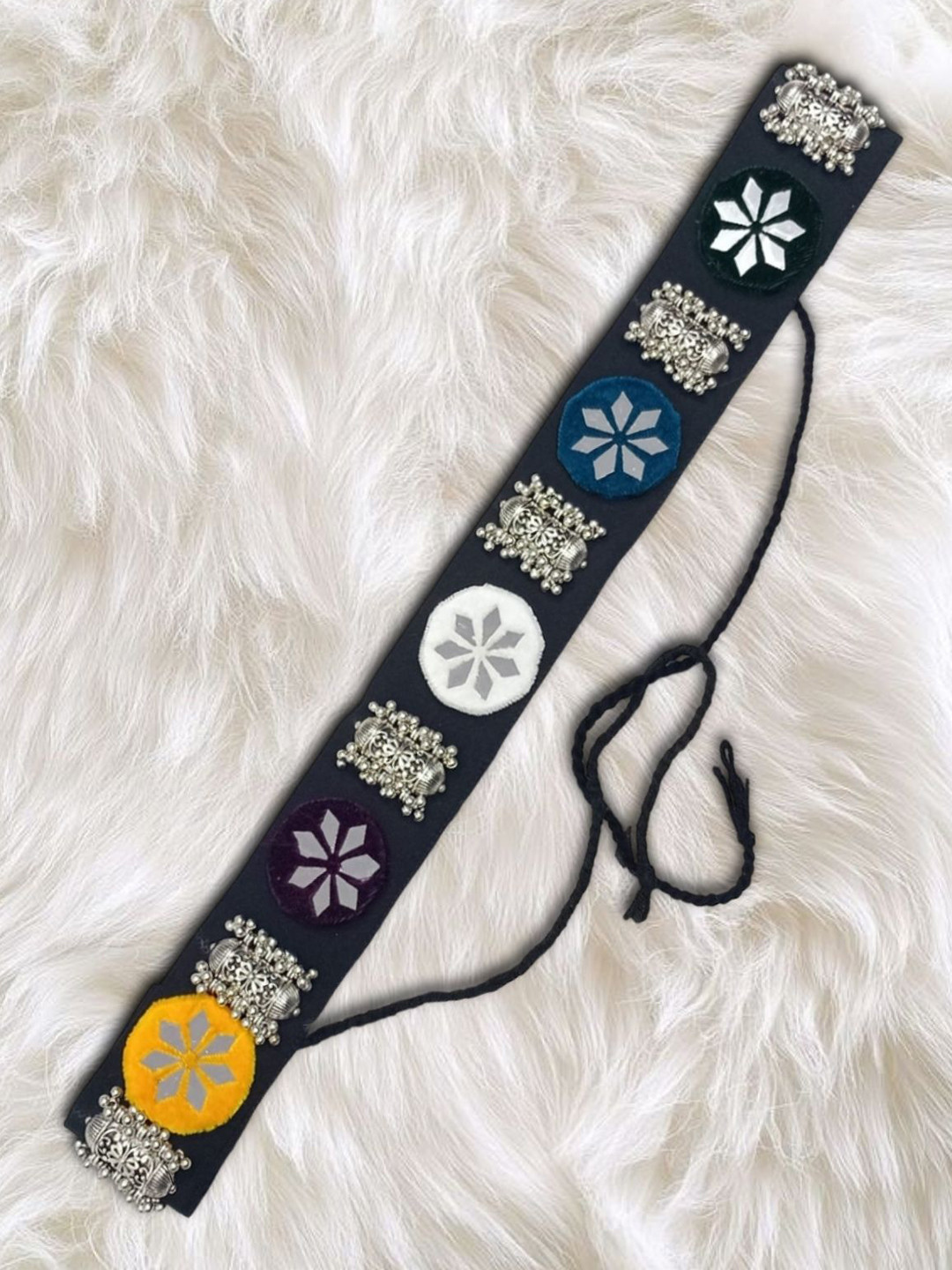 Niddleman Women Handmade Embroidered Mirror & Thread Work Slim Belt