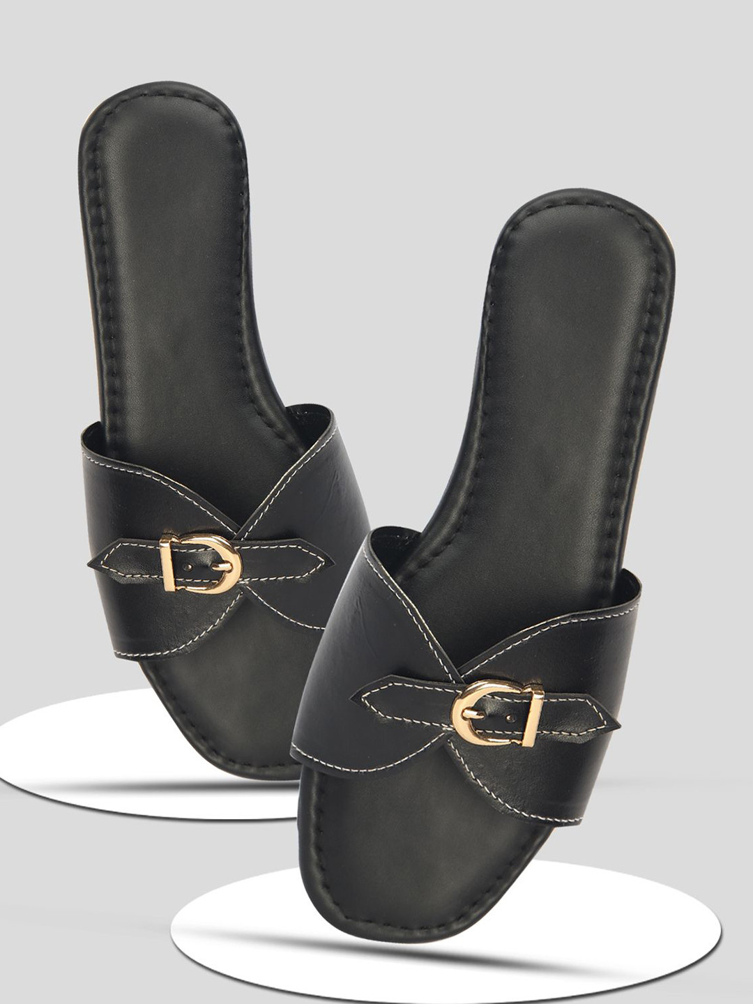 DIOCHI Women Open Toe Flats with Buckles Flats