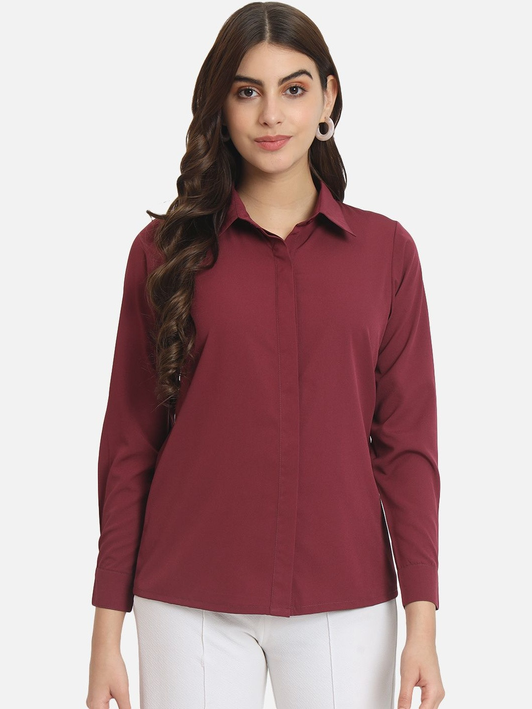 SZN Women Solid Concealed Button Placket Formal Shirt