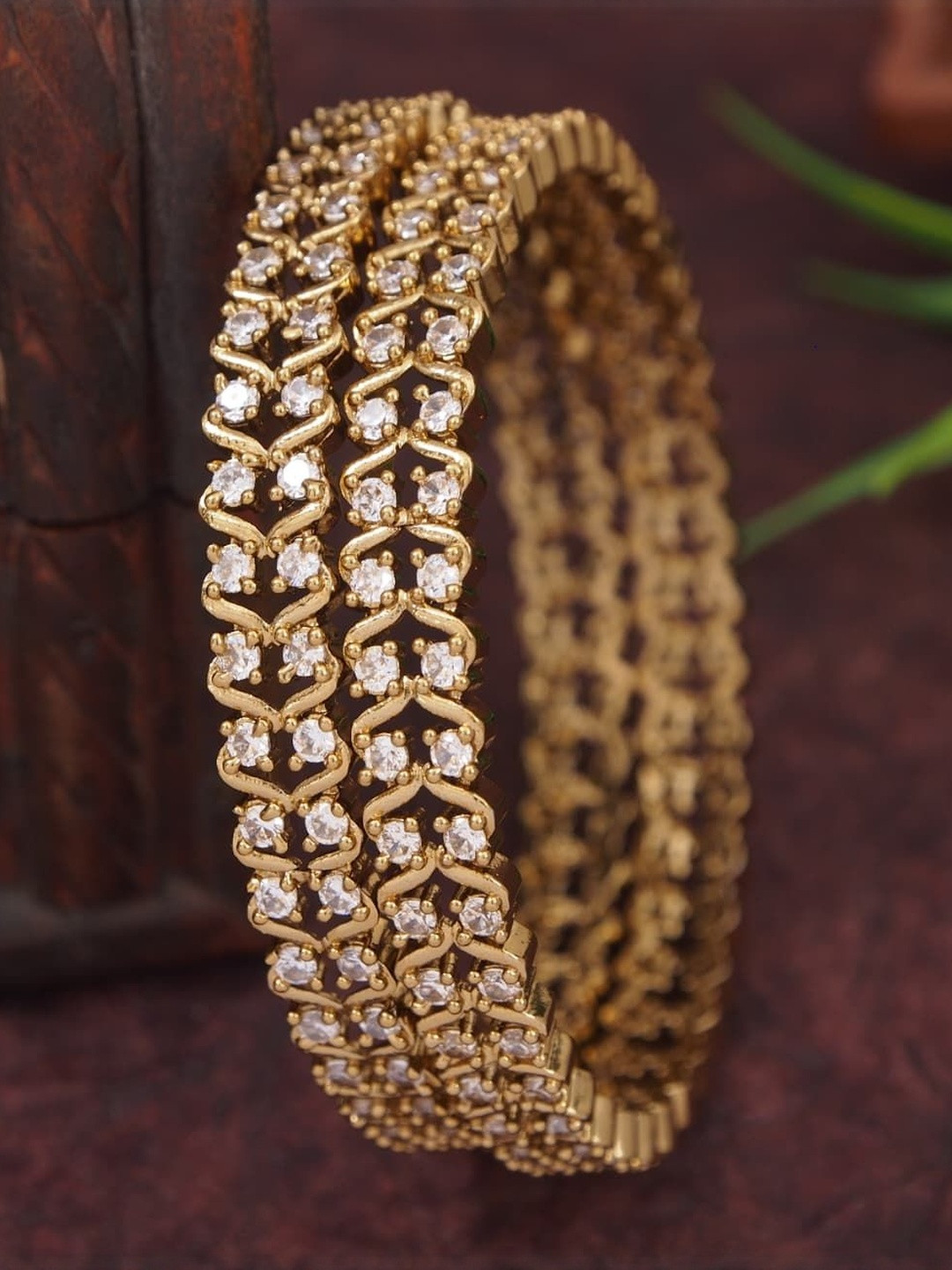 SGA FASHION Women & Girls Victorian-Plated Stone Studded Designer Bangles