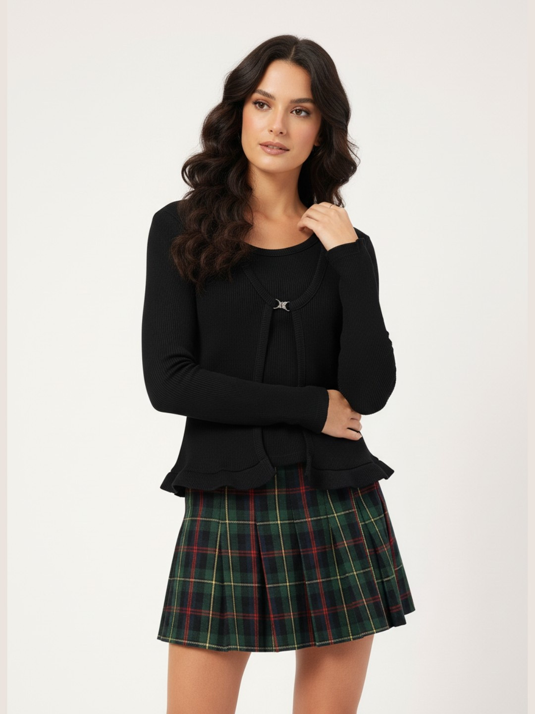 DressBerry Nostalgic Layers Ribbed Ruffled Top with Tank