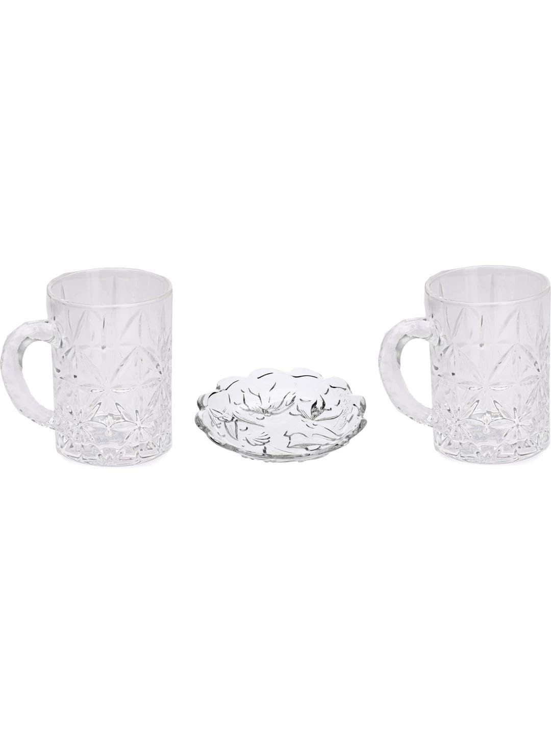 1ST TIME Set of 2 Beer Glasses and 1 Snack Plate Glass Dishwasher Safe Dinner Set