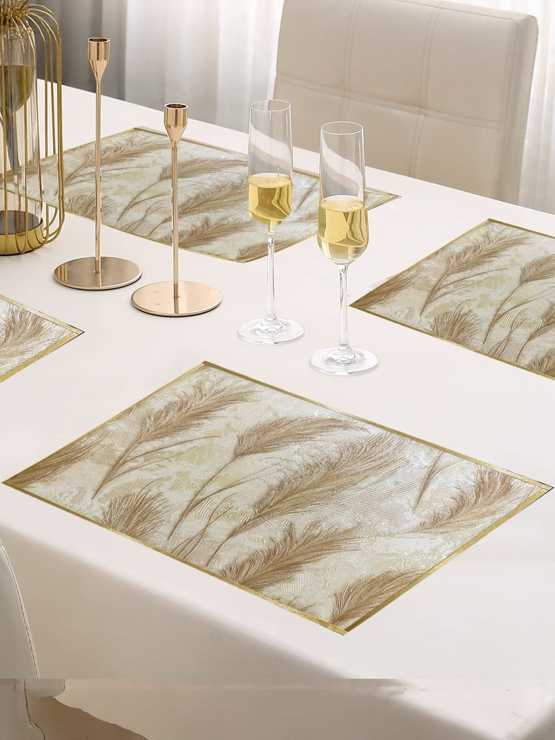 LaVichitra Pack Of 2 Feather Rectangular Table Placemats