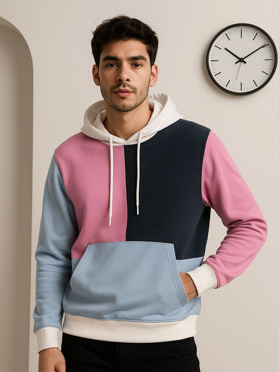 Mast & Harbour Men Colourblocked Hooded Long Sleeves Sweatshirt