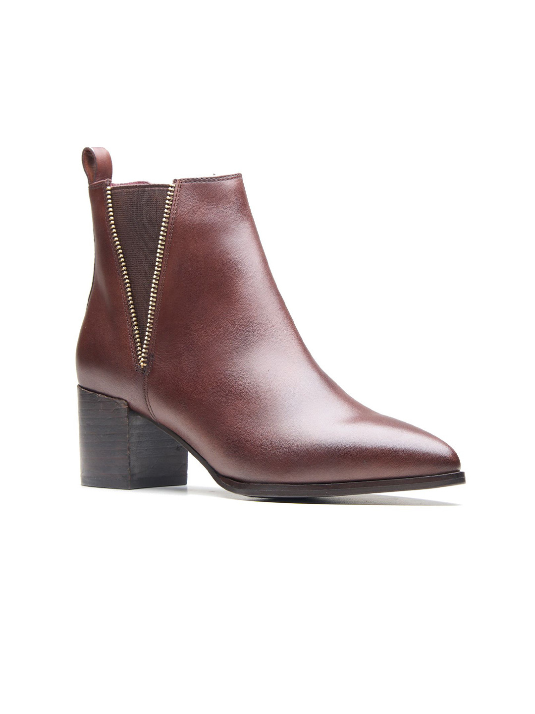 Peach Flores Morten Women Leather Pointed Toe Block Regular Boots