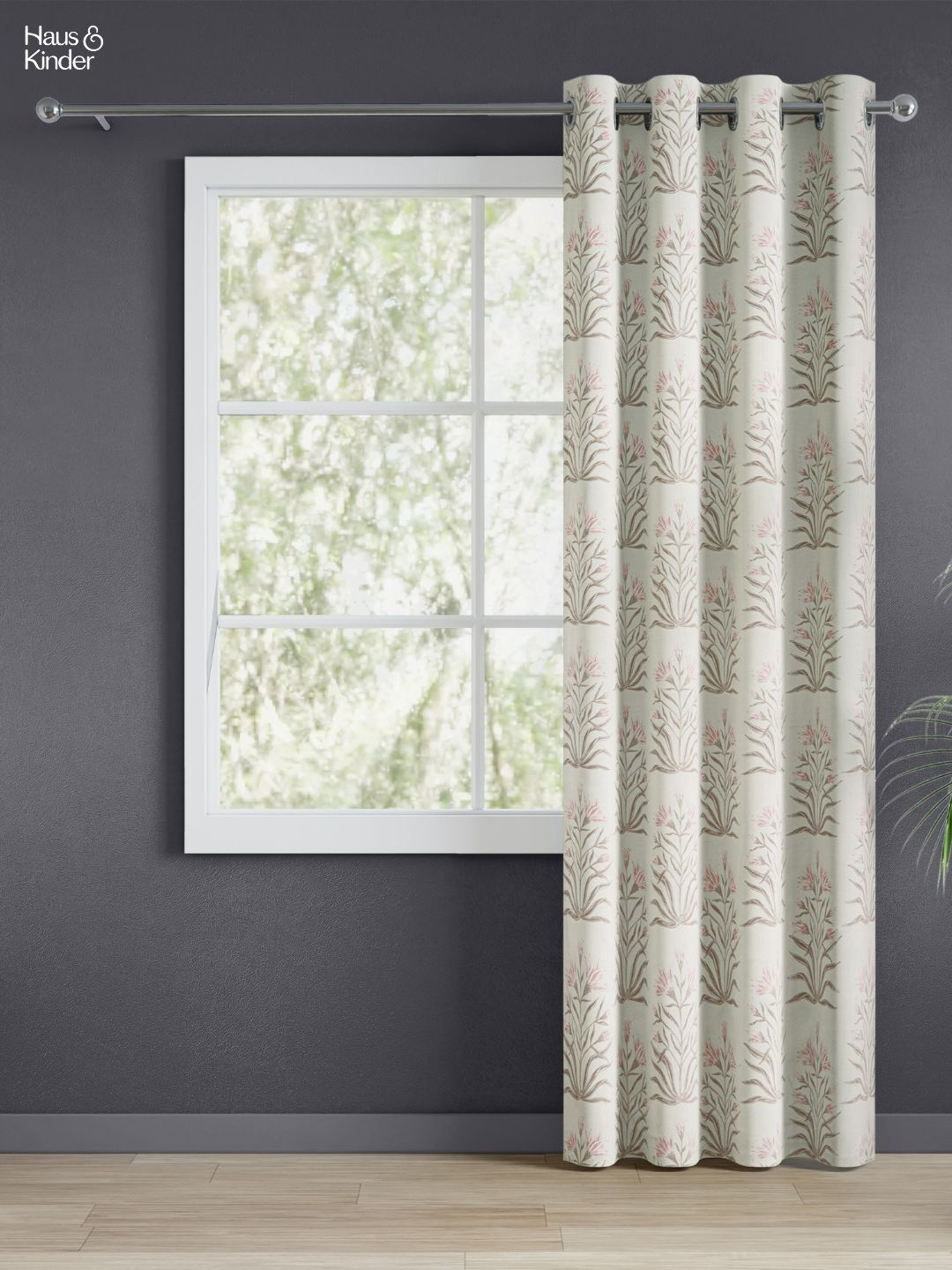 haus & kinder Pink & Off White Floral Room Darkening Door Curtain