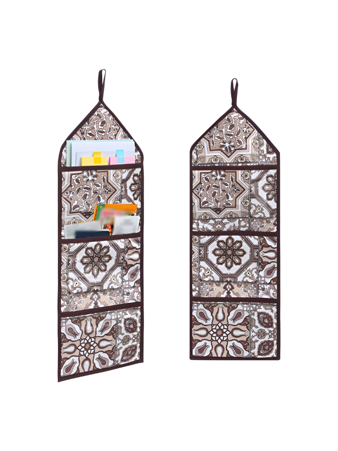 Aura Brown & White 2 Pieces Magazine Organiser with 3 Pockets