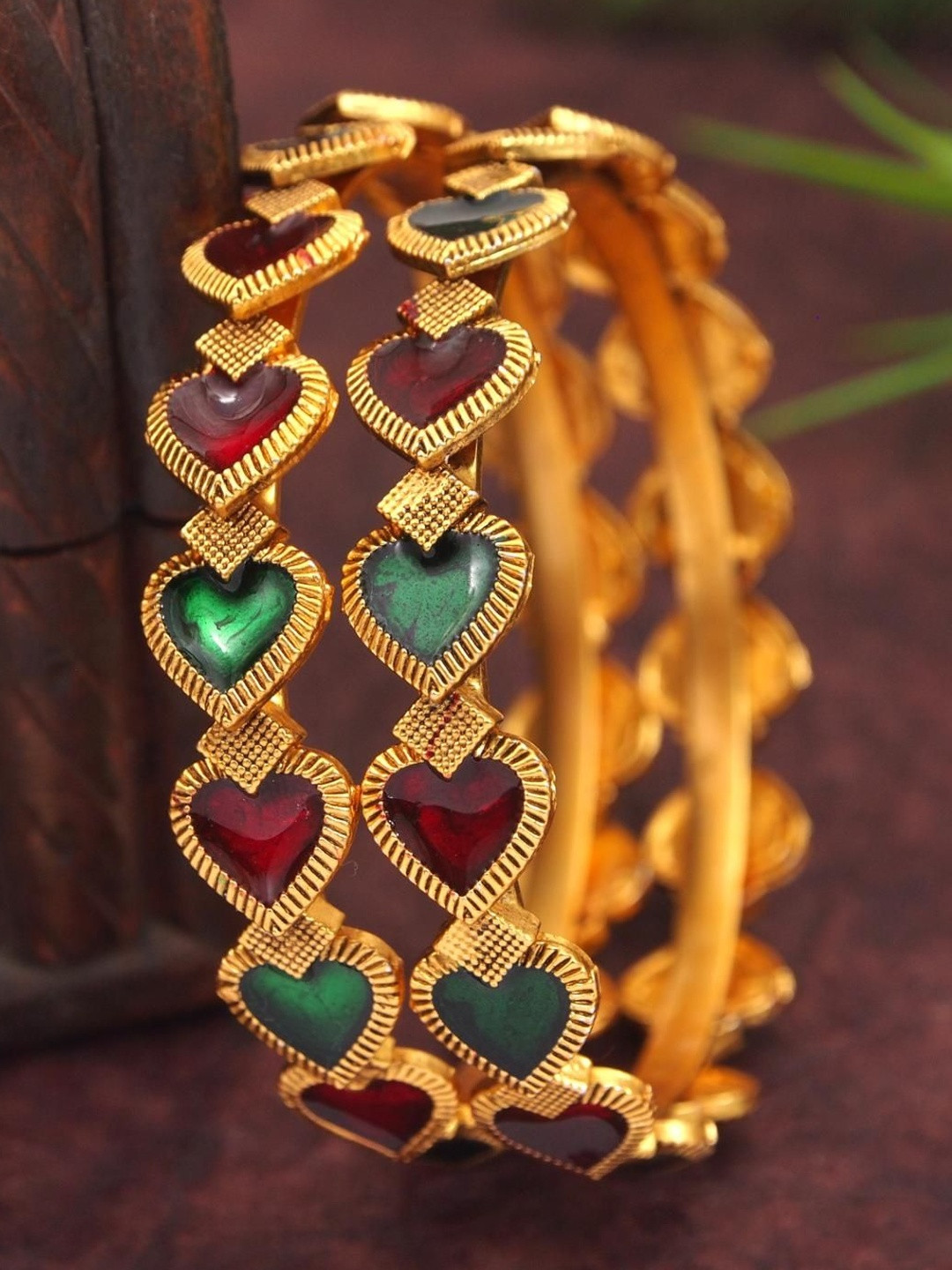 SGA FASHION Set Of 2 Gold Plated Heart Designed Meenakari Bangles