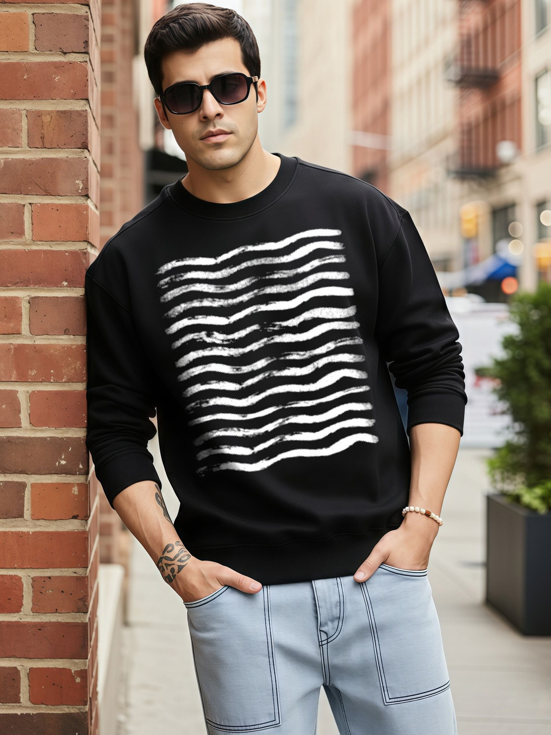 Moda Rapido Men Black Long Sleeve Oversize Fit Casual Sweatshirt