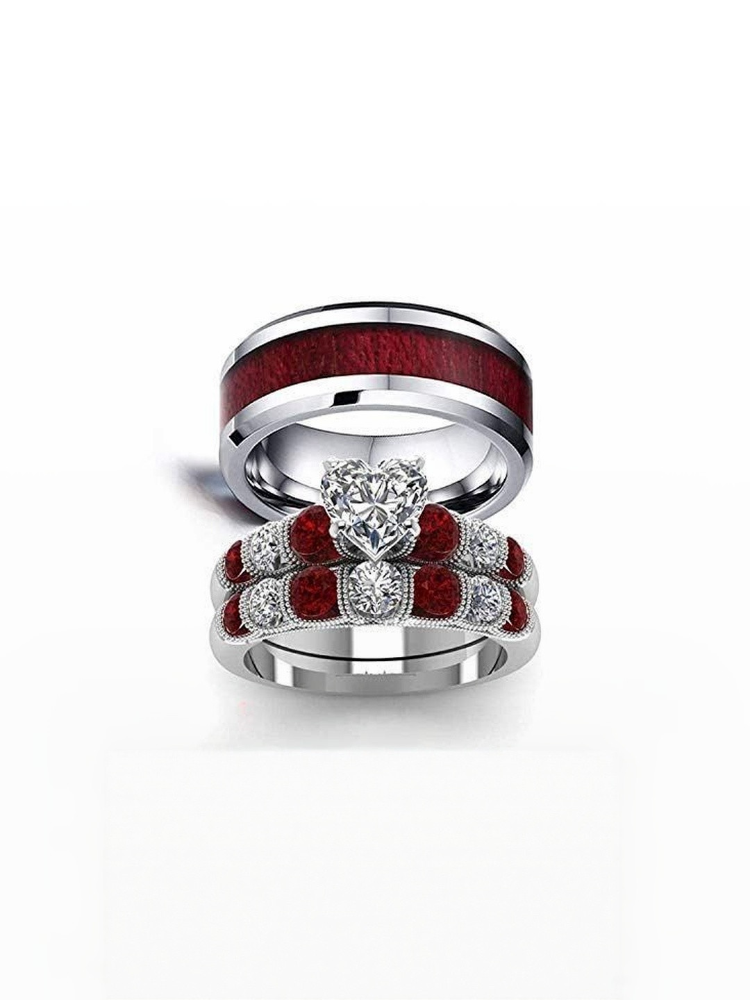 Moneekar Jewels Unisex AAA Cubic Zirconia Heart Stainless Steel Finger Ring