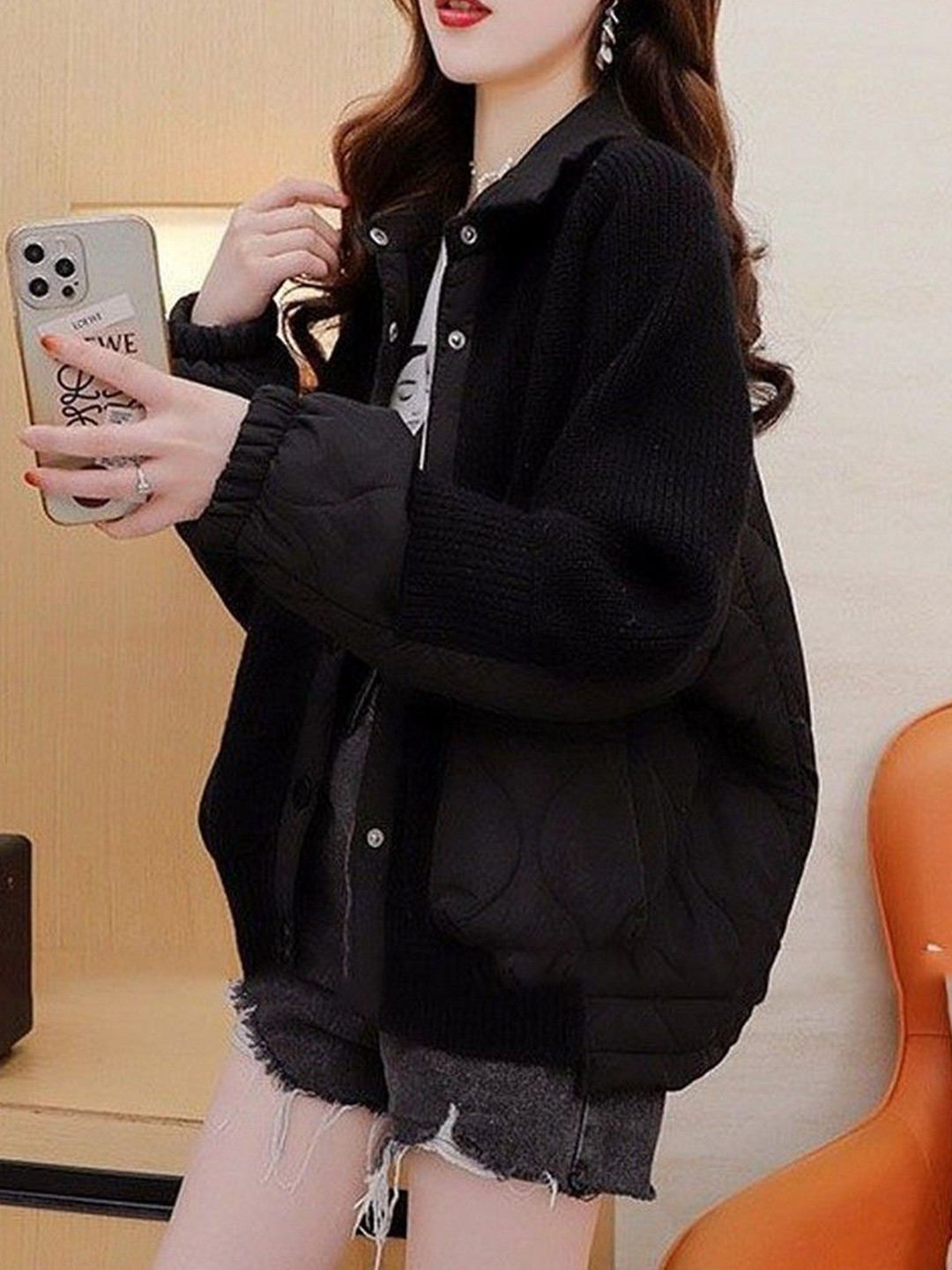 StyleCast Women Media Knit and Quilted Button Detail Long Sleeves Cardigan