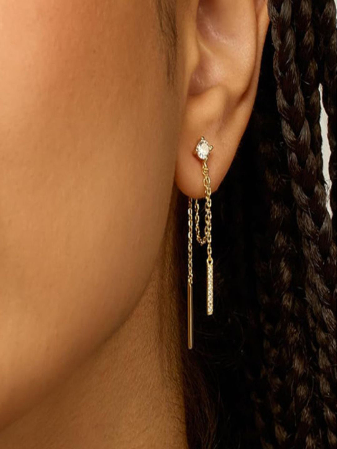 AQUASTREET 14K Gold Plated Water-Resistant Antitarnish Double Layered Ear Chain Earrings