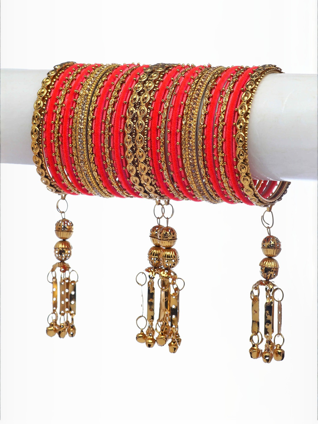 RIJOLI Metal Velvet and Silk Thread Latkan Bangle Set