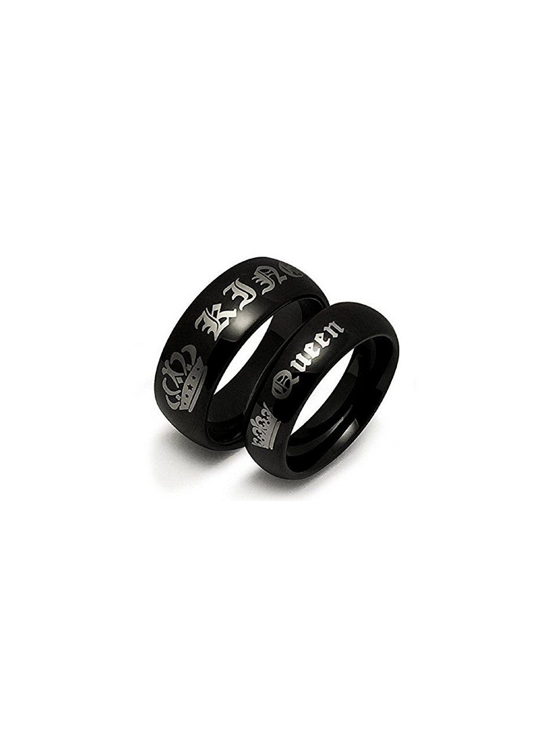 Moneekar Jewels Unisex Black Stainless Steel Crown Couple Finger Ring