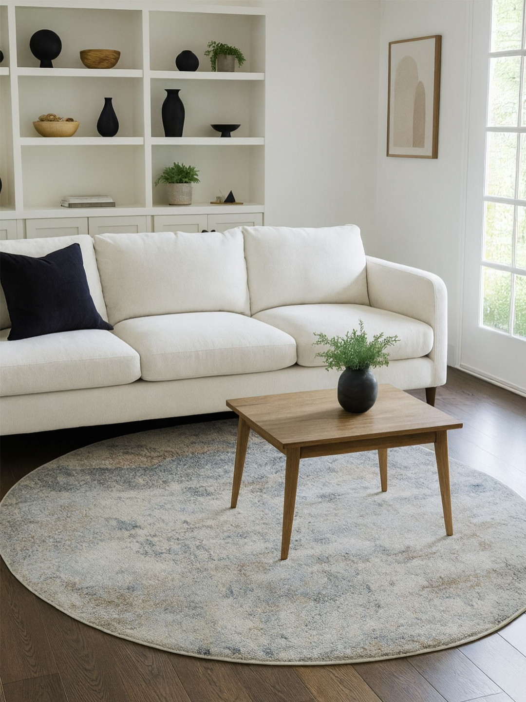 OBSESSIONS Grey & Brown Abstract Round Shaped Carpet