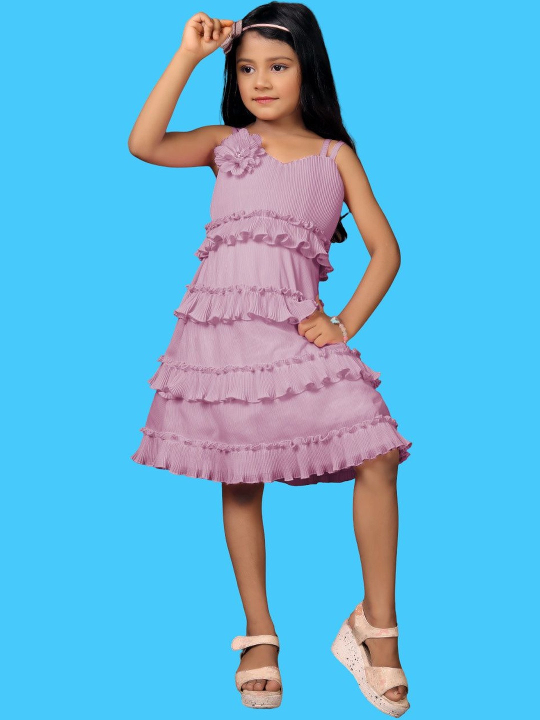 Satjal Fab Girls Shoulder Straps Layered A-Line Dress