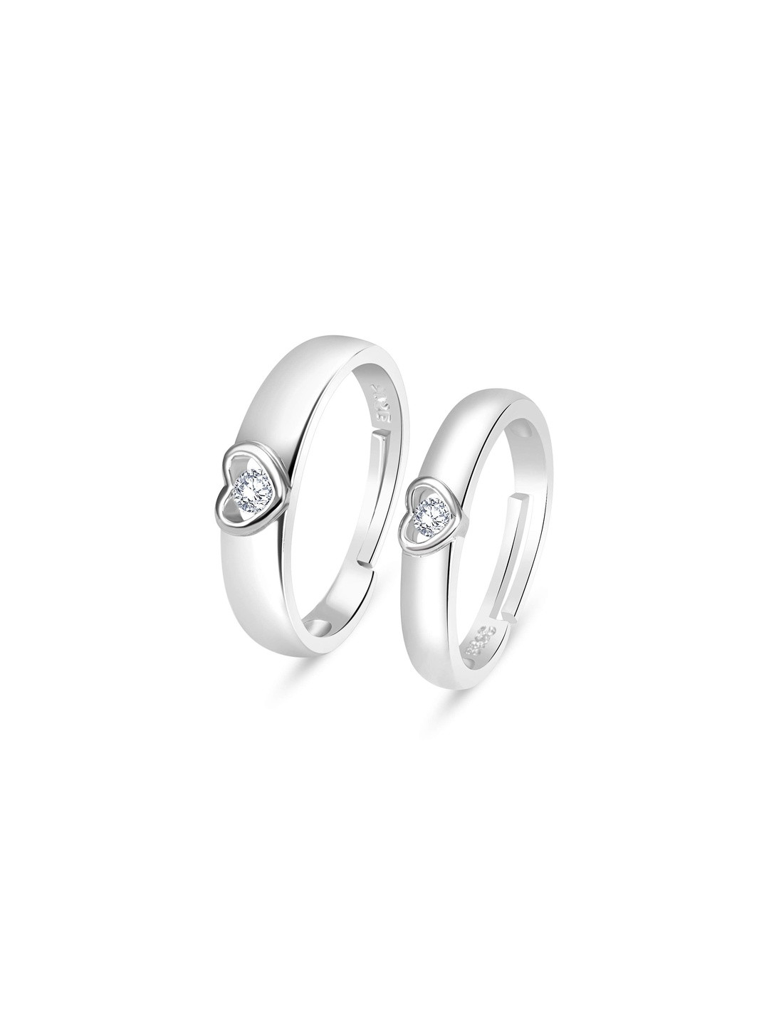 Moneekar Jewels Unisex Set Of 2 Stainless Steel Cubic Zirconia Studded Heart Shape Rings