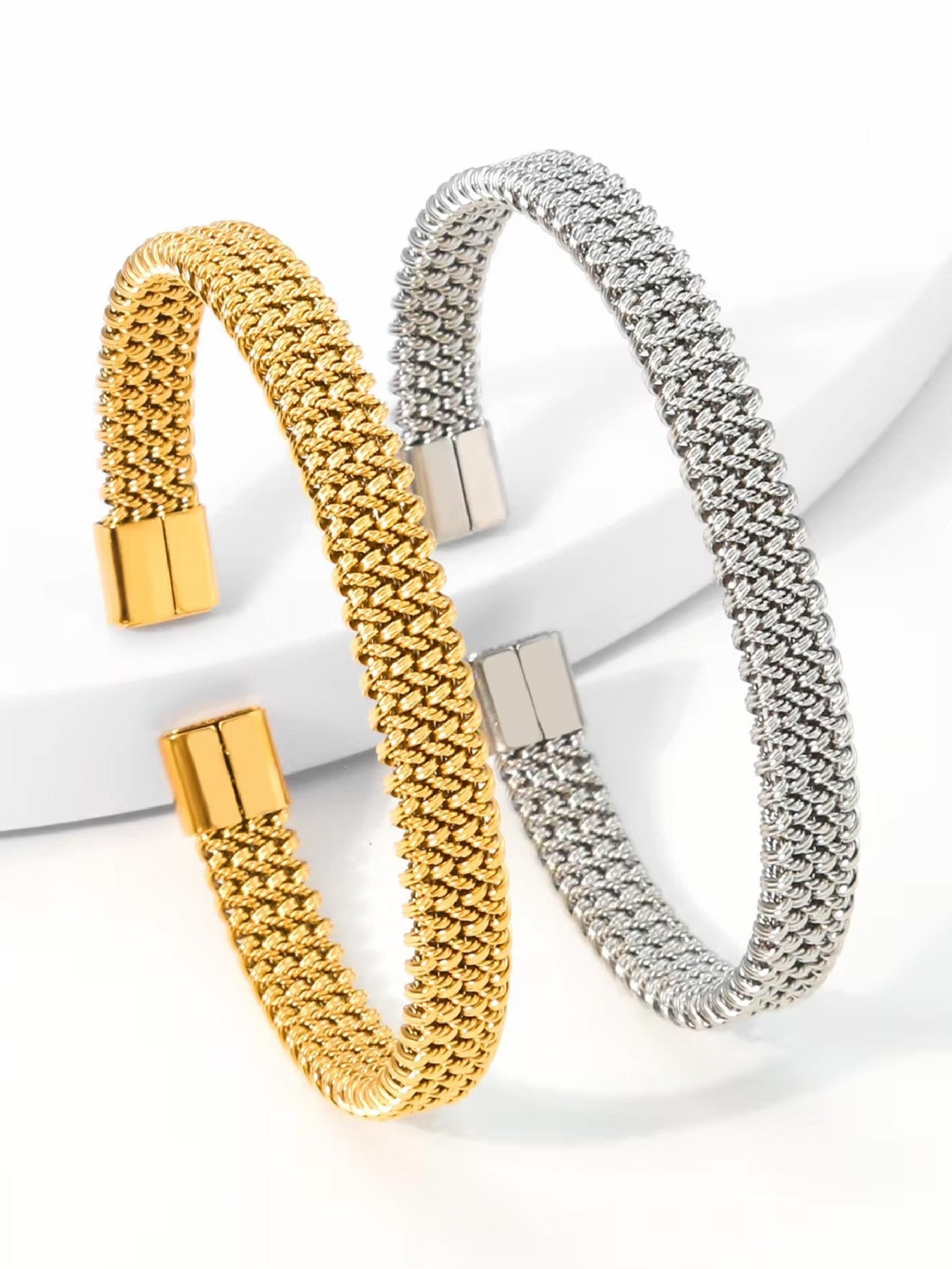 DKane Designs Set Of 2 Stainless Steel Gold-Plated Bangle-Style Bracelet