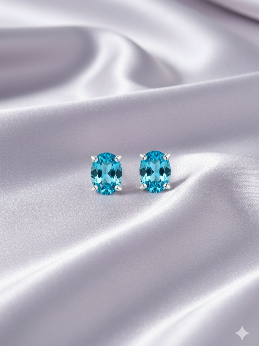 RACHIVA Sterling Silver Blue Zircon Stone Stud Earrings