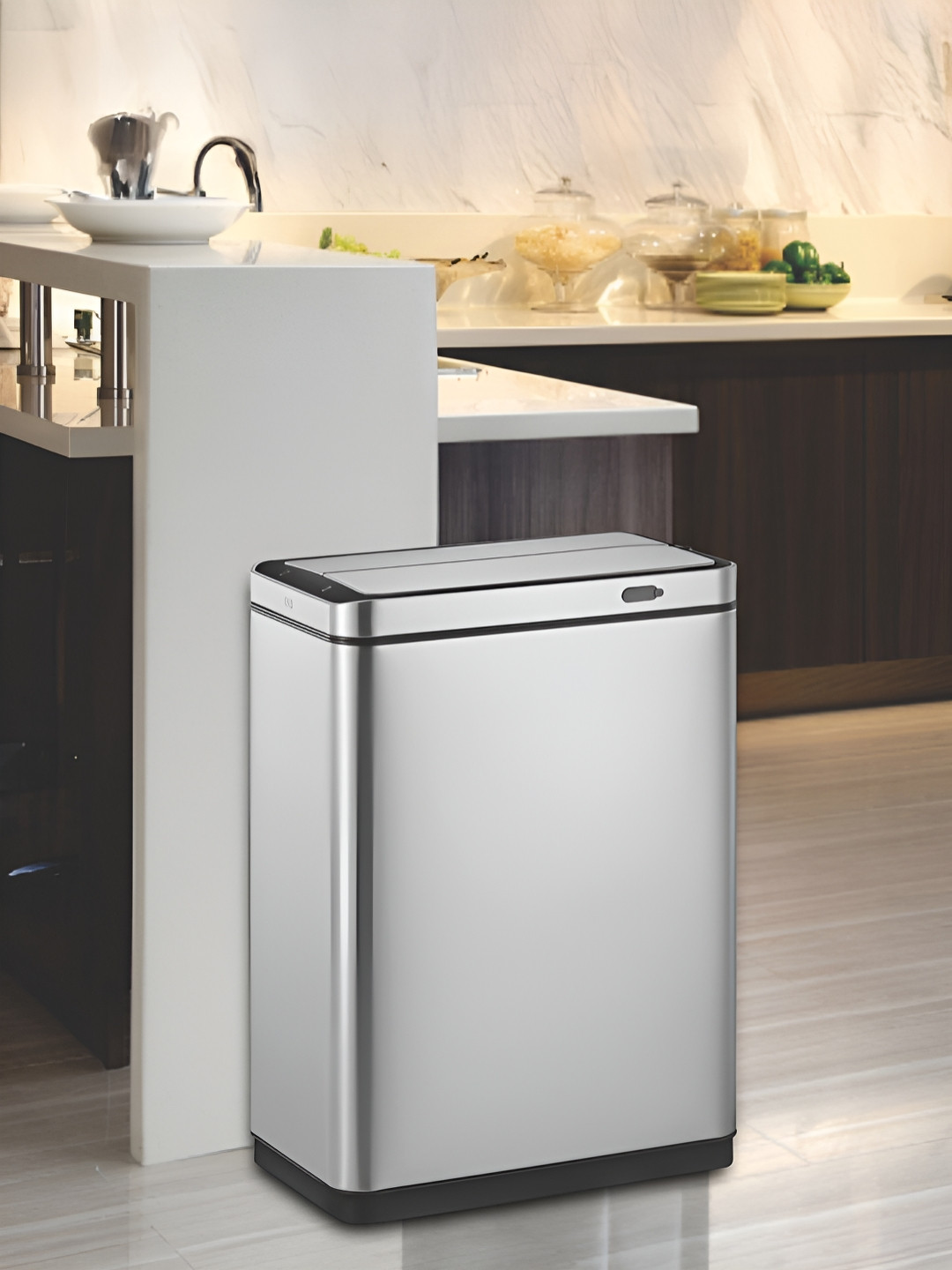 OBSESSIONS Grey & Black Stainless Steel Touchless Smart Sensor Rectangular Dustbins - 45 L