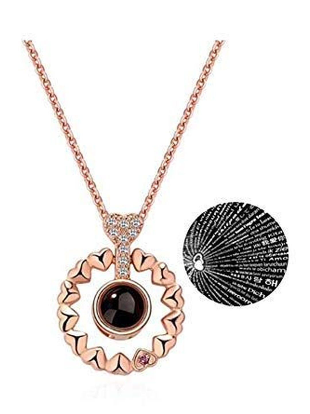 Moneekar Jewels Rose Gold-Plated 100 Language Projection Pendant with Chain