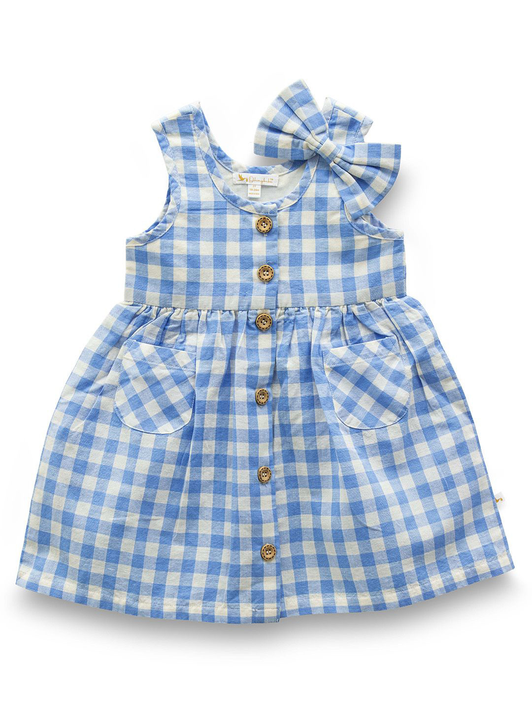 Ohmybebe Girls Checked Organic Cotton Sleeveless Gingham Fit & Flare Dress