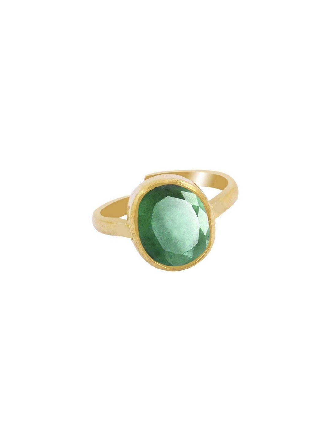 RAVIOUR LIFESTYLE Unisex Gold-Toned Brass Finger Ring with Green Stone