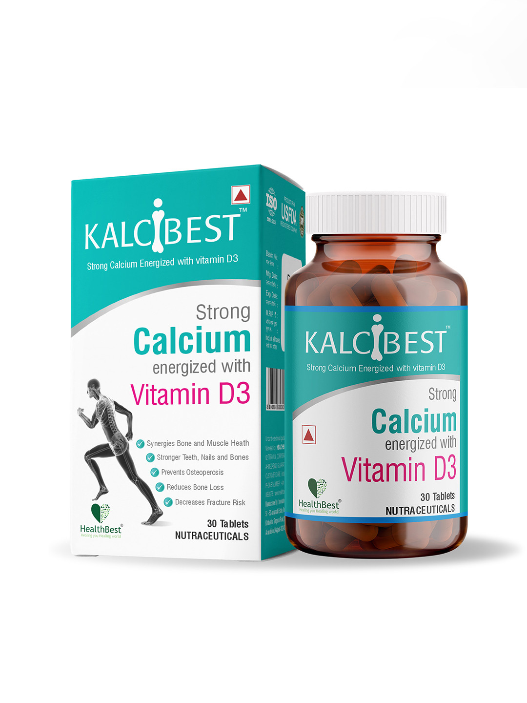 HealthBest KalciBest Calcium Supplement Strong Bones, Muscle Health, Immunity - 30 Tablets